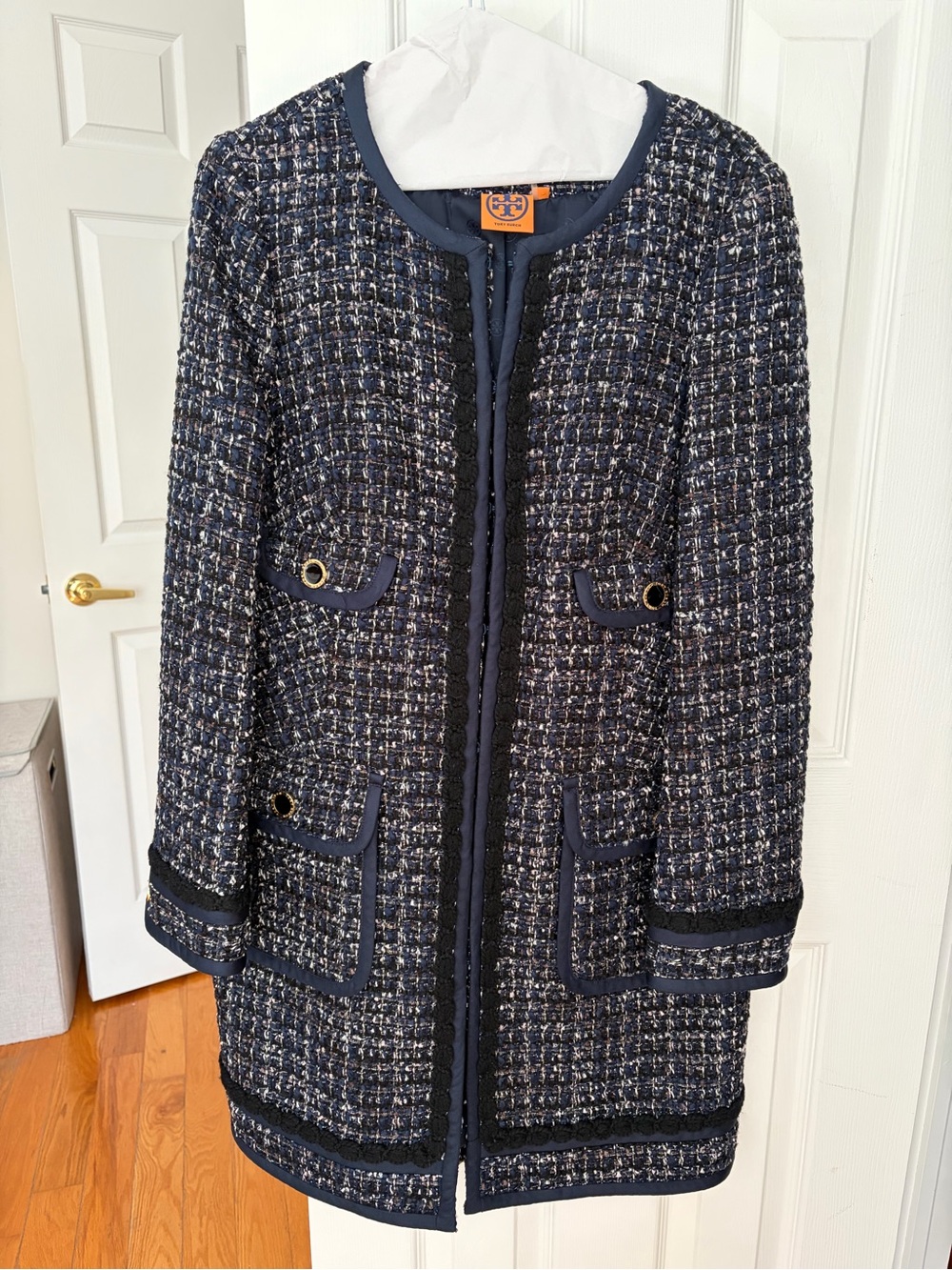Tory Burch Navy & Ivory Tweed Coat